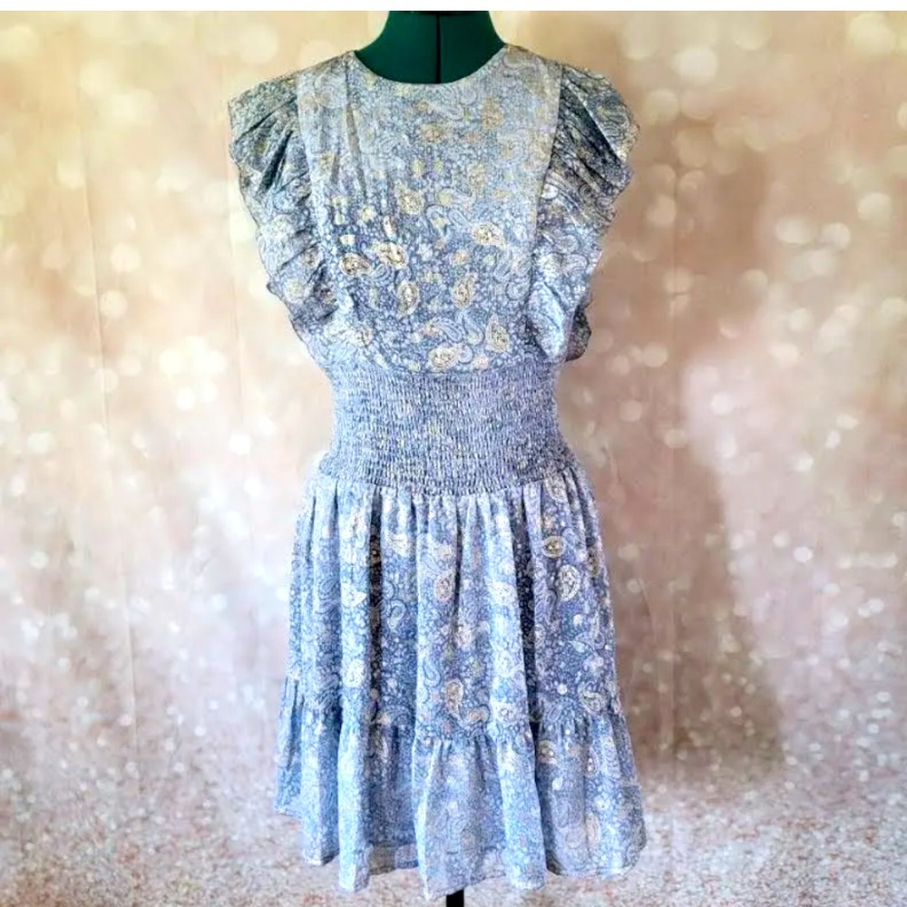 MICHAEL KORS Ruffled Smocked Mini Dress Chambray size XS